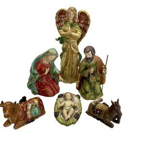 Vintage Ceramic Nativity Set Figurines Family Christmas Decor